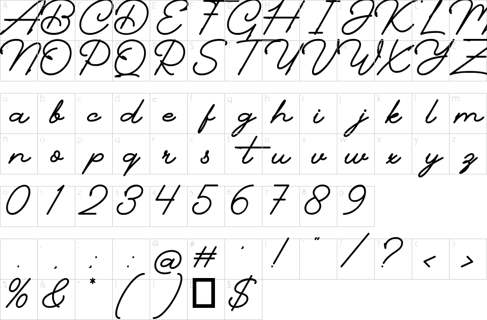 Mapa de caracteres da fonte Jolfery Signature Font | 1001 Free Fonts