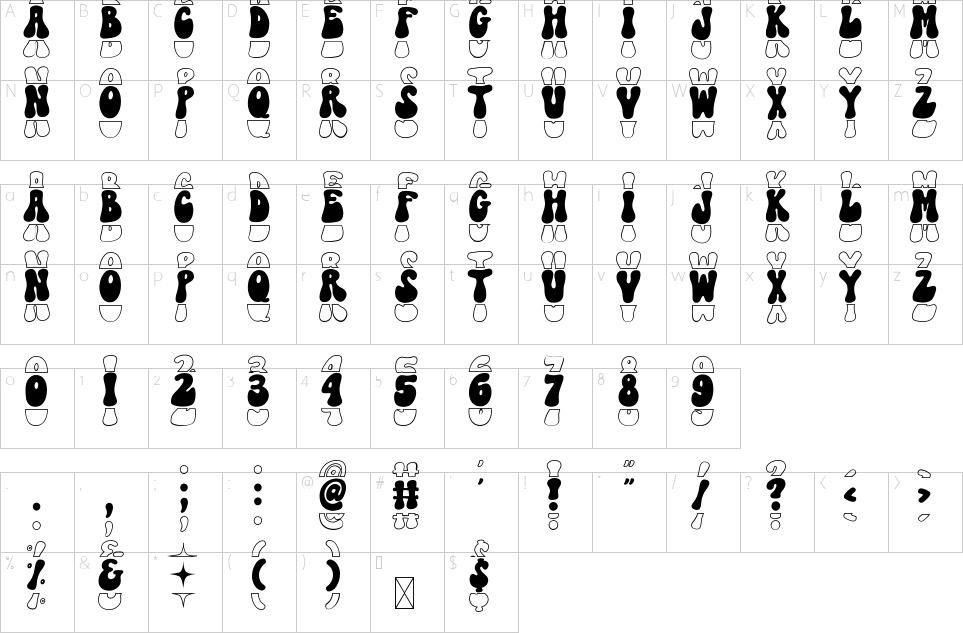 Mapa de caracteres da fonte Katarina Stacked Font
