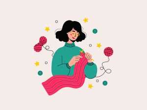 Knitting a Scarf Illustration