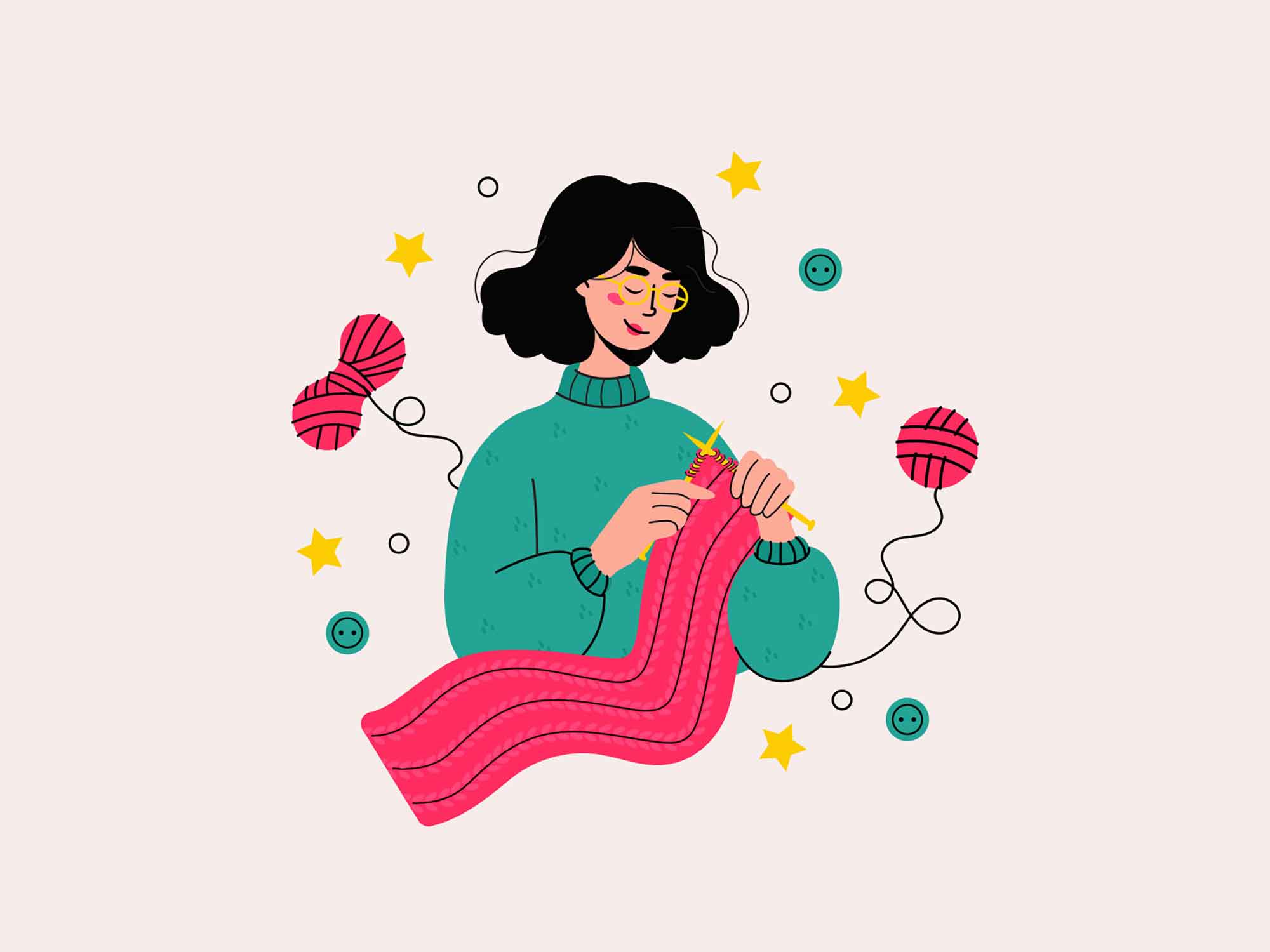 Knitting a Scarf Illustration