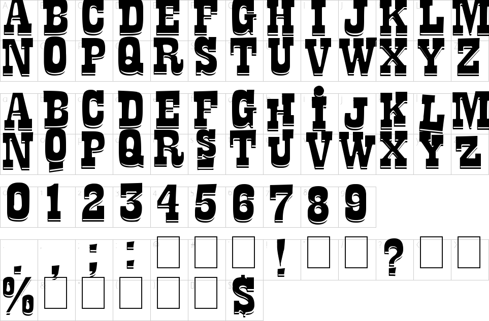 Mapa de caracteres da fonte La Tequila Font