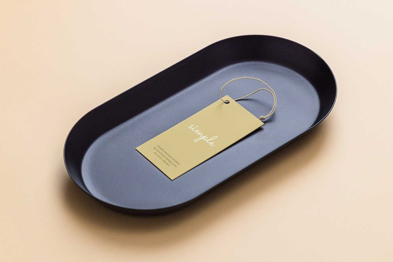 Label tag on black tray mockup