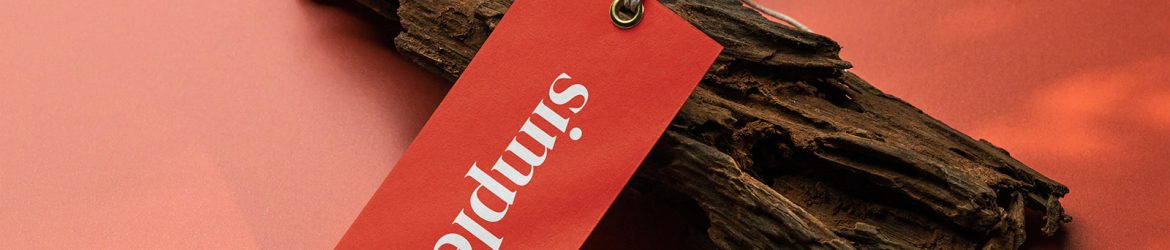 Label tag on red background mockup