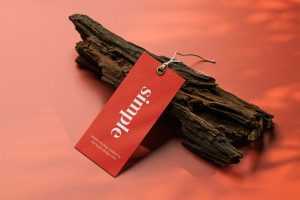 Label tag on red background mockup