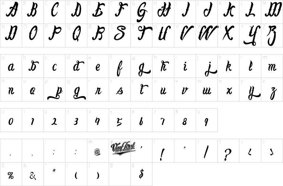 Mapa de caracteres da fonte Lafayet Scripts Font
