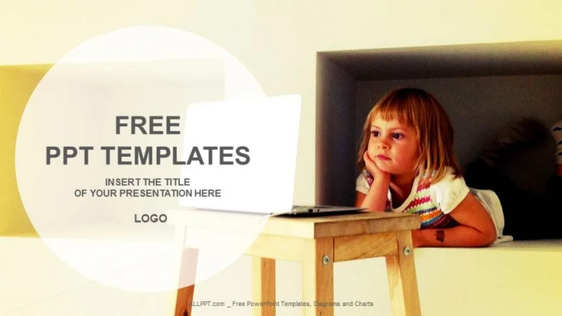 Laptop And Little Girl-Education PPT Templates