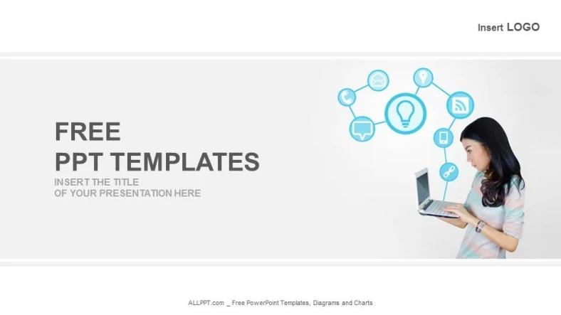 Laptop With Technology Icons-Business PowerPoint Templates