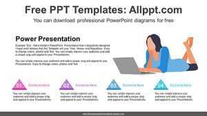 Laptop Working Woman PowerPoint Diagram