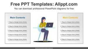 Laptop Working Woman PPT Diagram