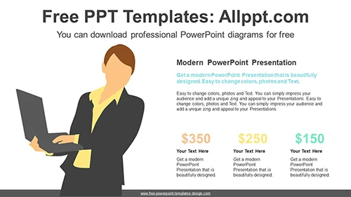 Laptop Working Woman PPT Diagram