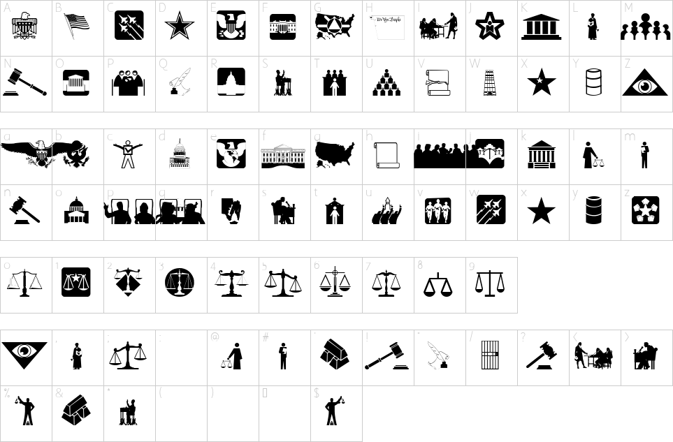 Mapa de caracteres da fonte Law And Order Font