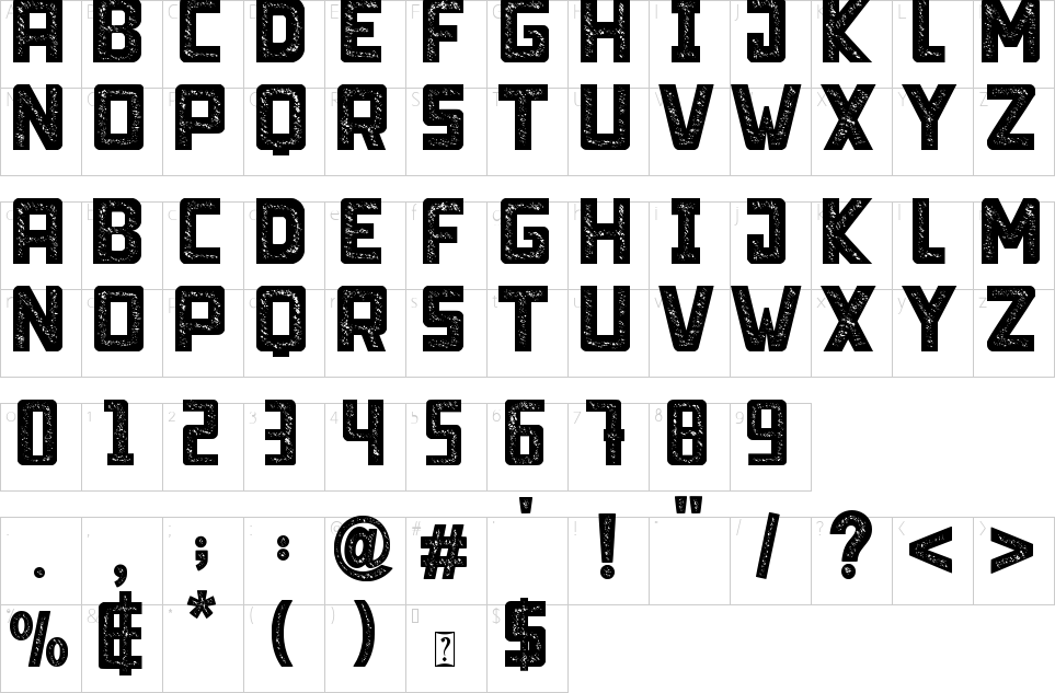 Mapa de caracteres da fonte Limit Breaking Font
