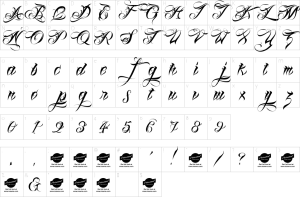 Mapa de caracteres da fonte Lina Script Font