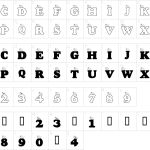 Mapa de caracteres da fonte LMS A Snail Pace Font