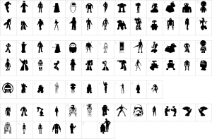 Mapa de caracteres da fonte Look Sir Droids Font