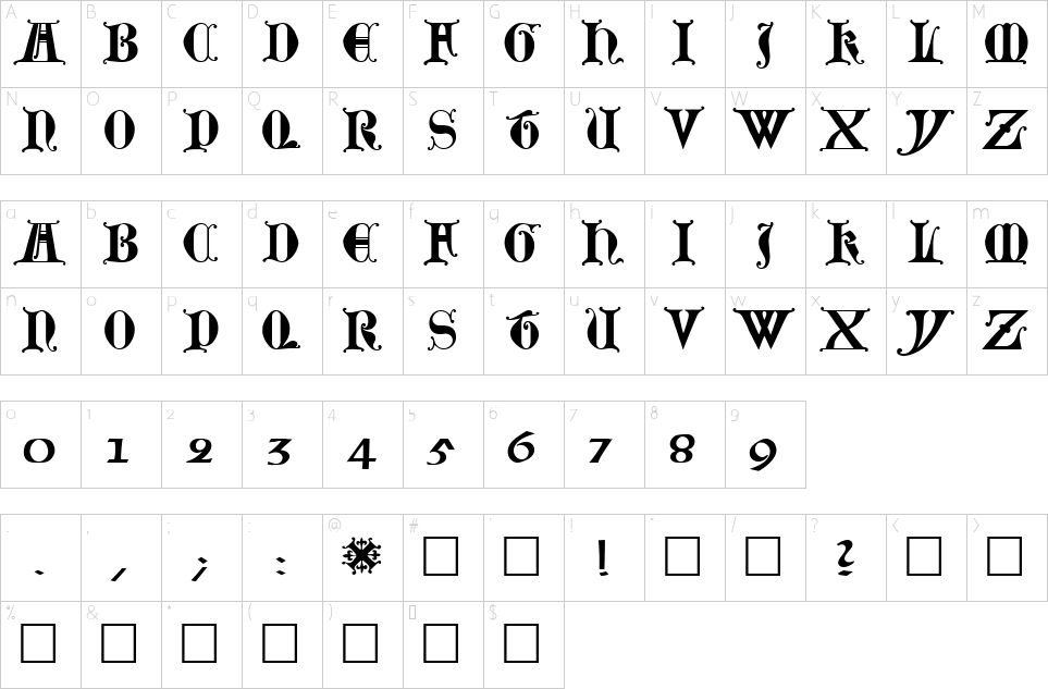 Mapa de caracteres da fonte Lubeck Font