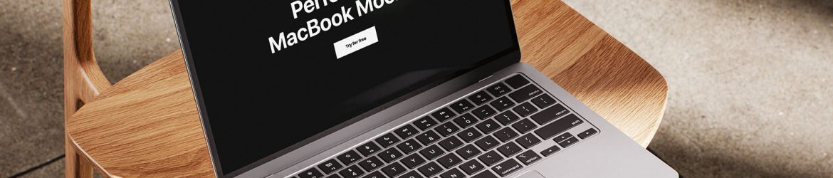 MacBook mockup on wooden chair