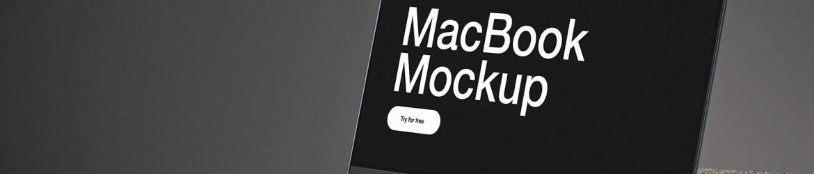 MacBook on concrete cube mockup
