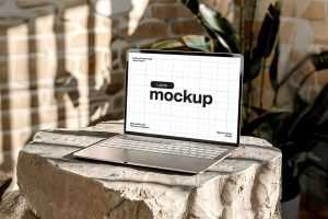 MacBook on Rocks Mockup