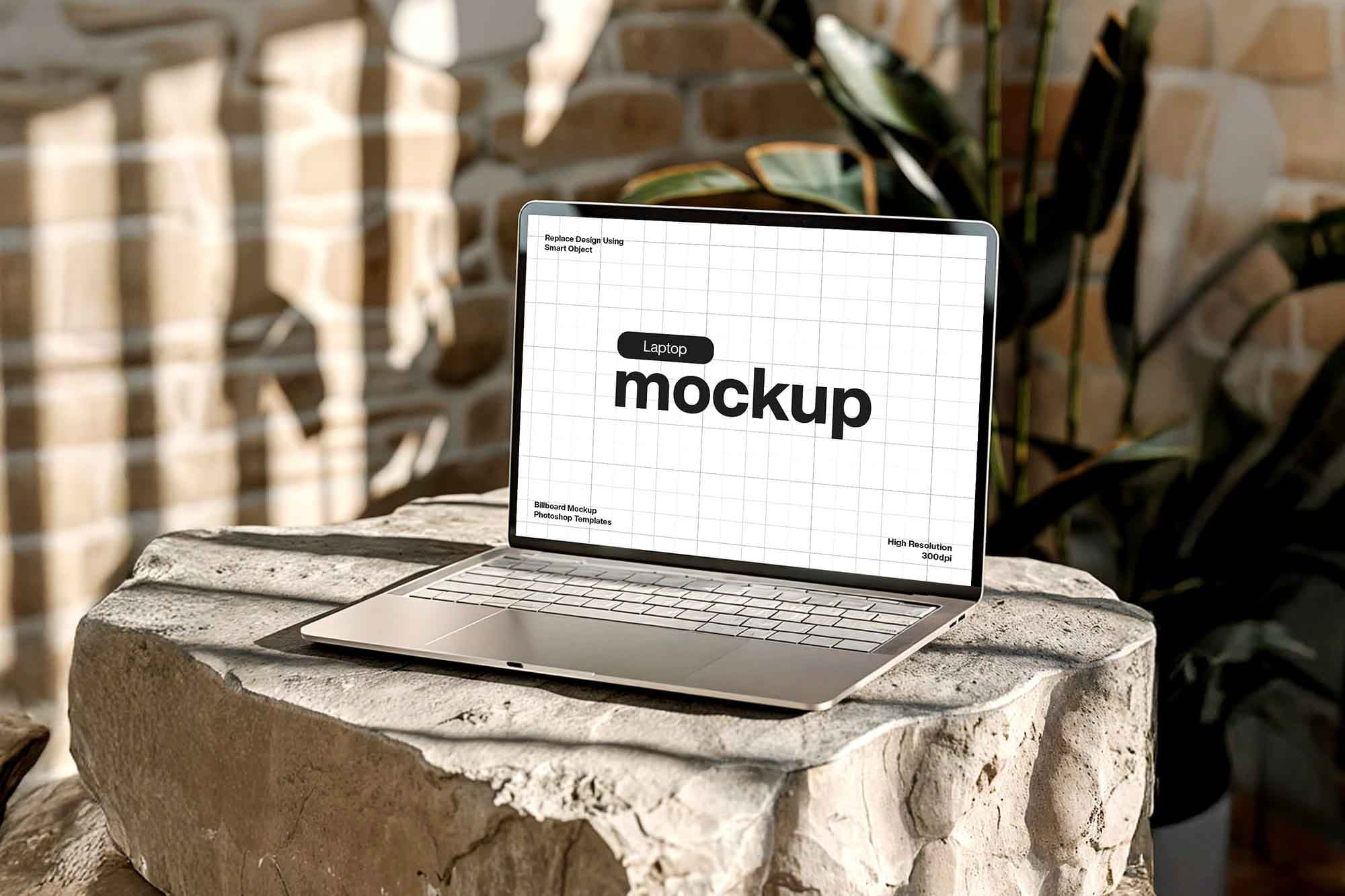 MacBook on Rocks Mockup