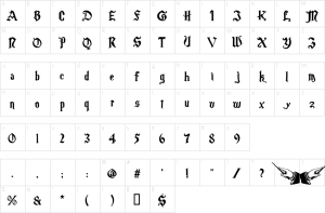Mapa de caracteres da fonte Magic School Font