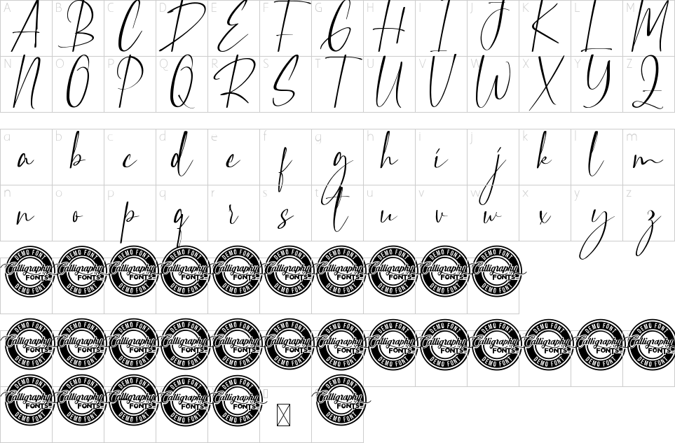 Mapa de caracteres da fonte Magnesian Font | 1001 Free Fonts