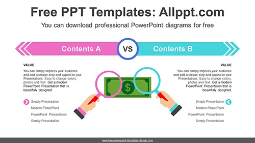 Magnifying Glass Money View PowerPoint Diagram