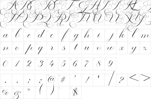 Mapa de caracteres da fonte Manhattan Calligraphy Font | 1001 Free Fonts
