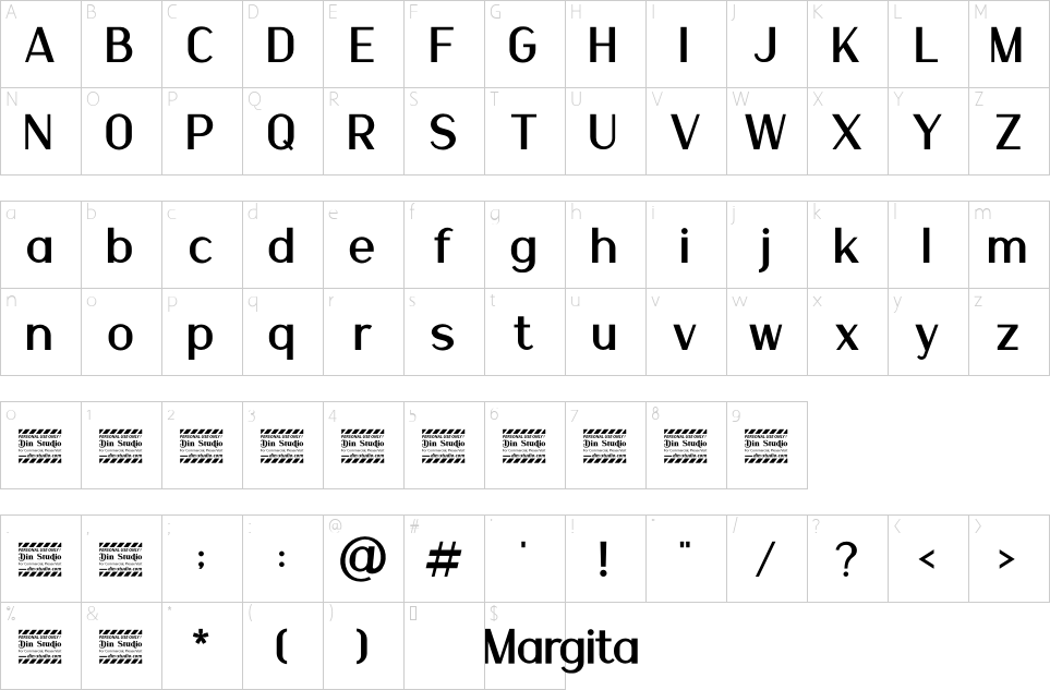 Mapa de caracteres da fonte Margita Font | 1001 Free Fonts
