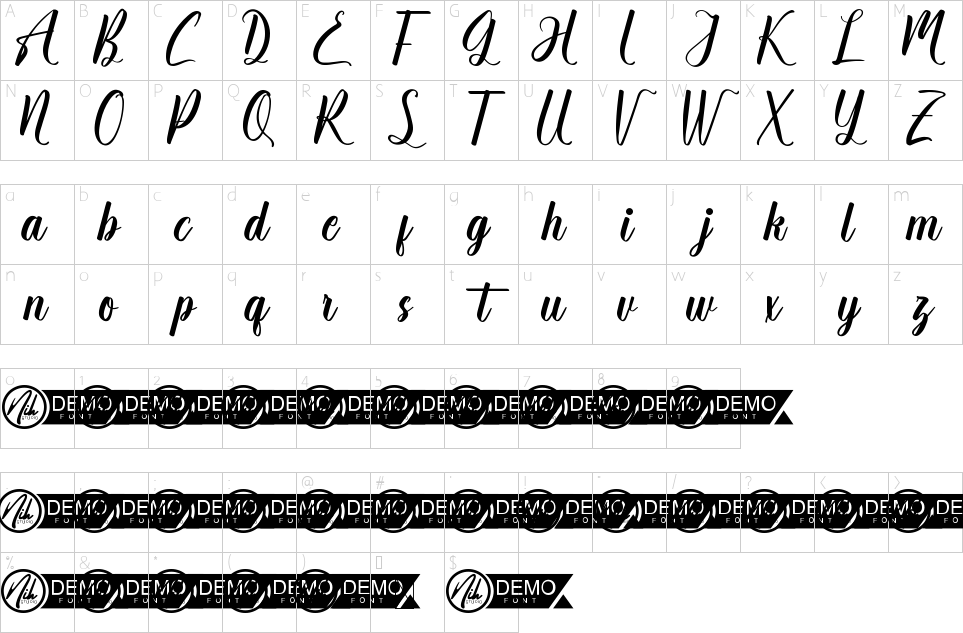 Mapa de caracteres da fonte Mark Hayes Font | 1001 Free Fonts