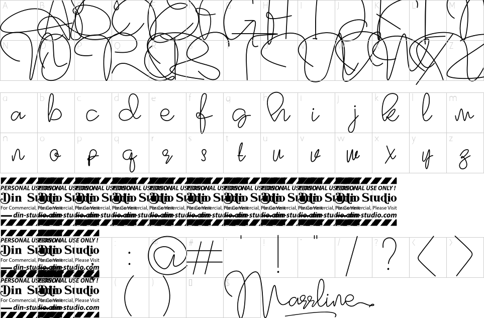 Mapa de caracteres da fonte Marrline Font | 1001 Free Fonts