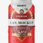 Matt beer can with condensation mockup / 330 ml