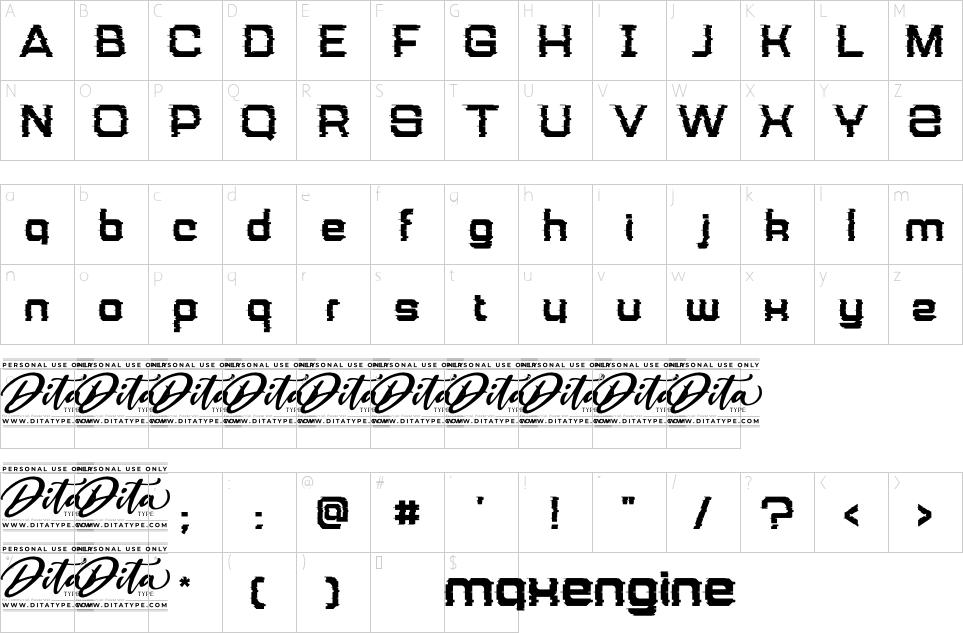 Mapa de caracteres da fonte Maxengine Font | 1001 Free Fonts