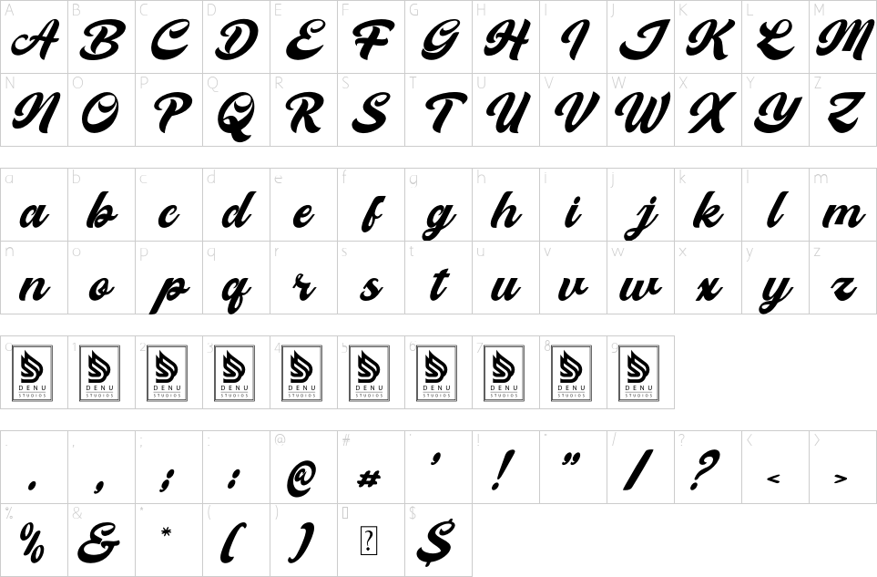 Mapa de caracteres da fonte Melcostra Font | 1001 Free Fonts