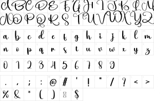Mapa de caracteres da fonte Melody Font | 1001 Free Fonts