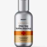 Metallic bottle with disc top lid mockup