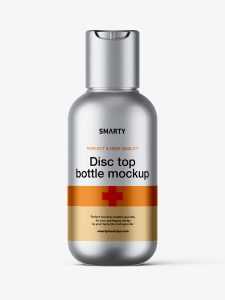 Metallic bottle with disc top lid mockup