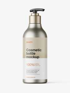 Metallic bottle with pump dispenser mockup