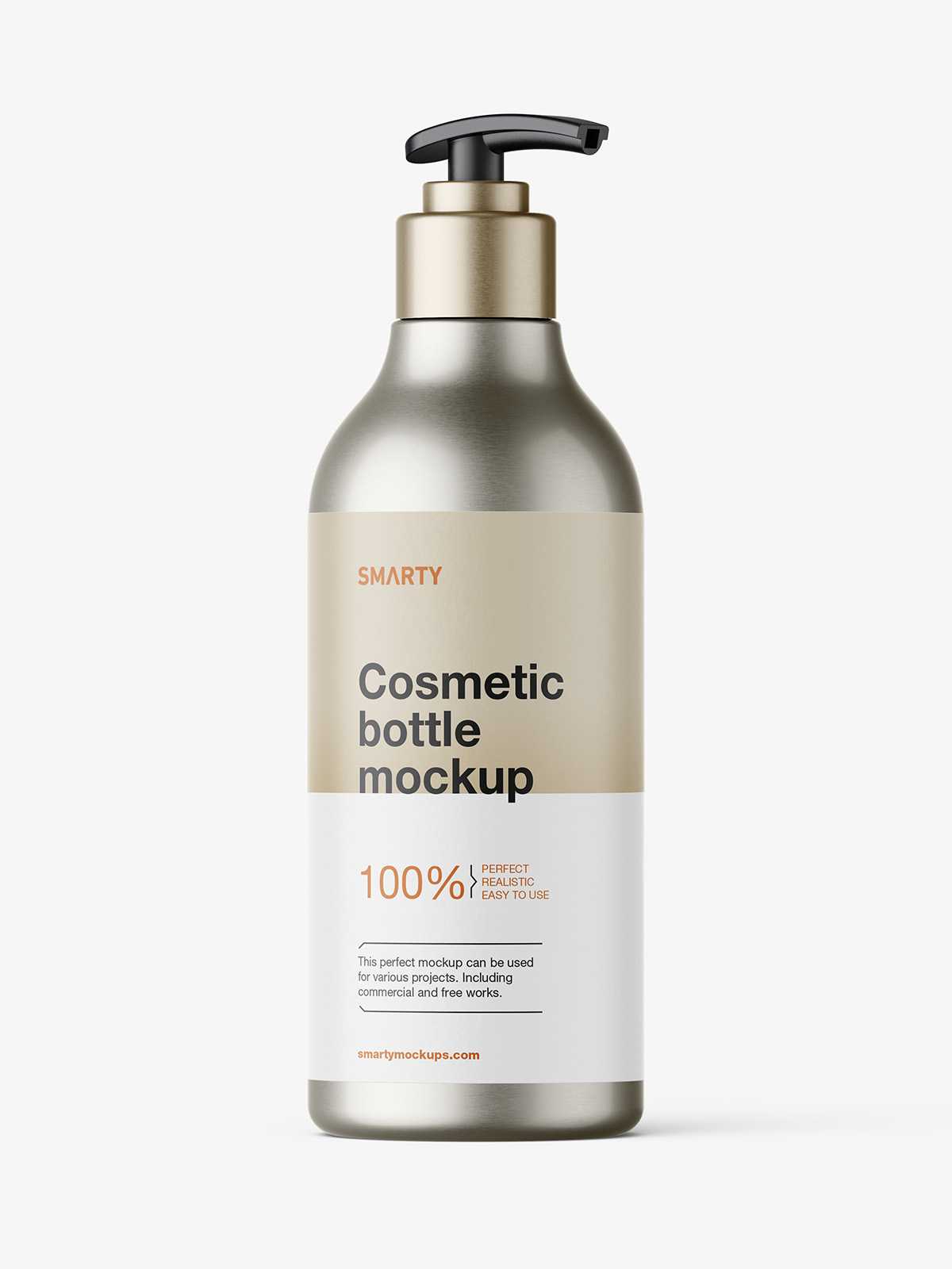 Metallic bottle with pump dispenser mockup