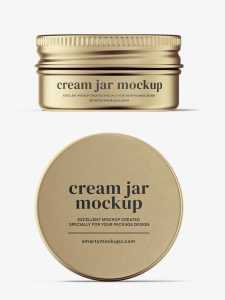 Metallic tin cream jar mockup / top and front view