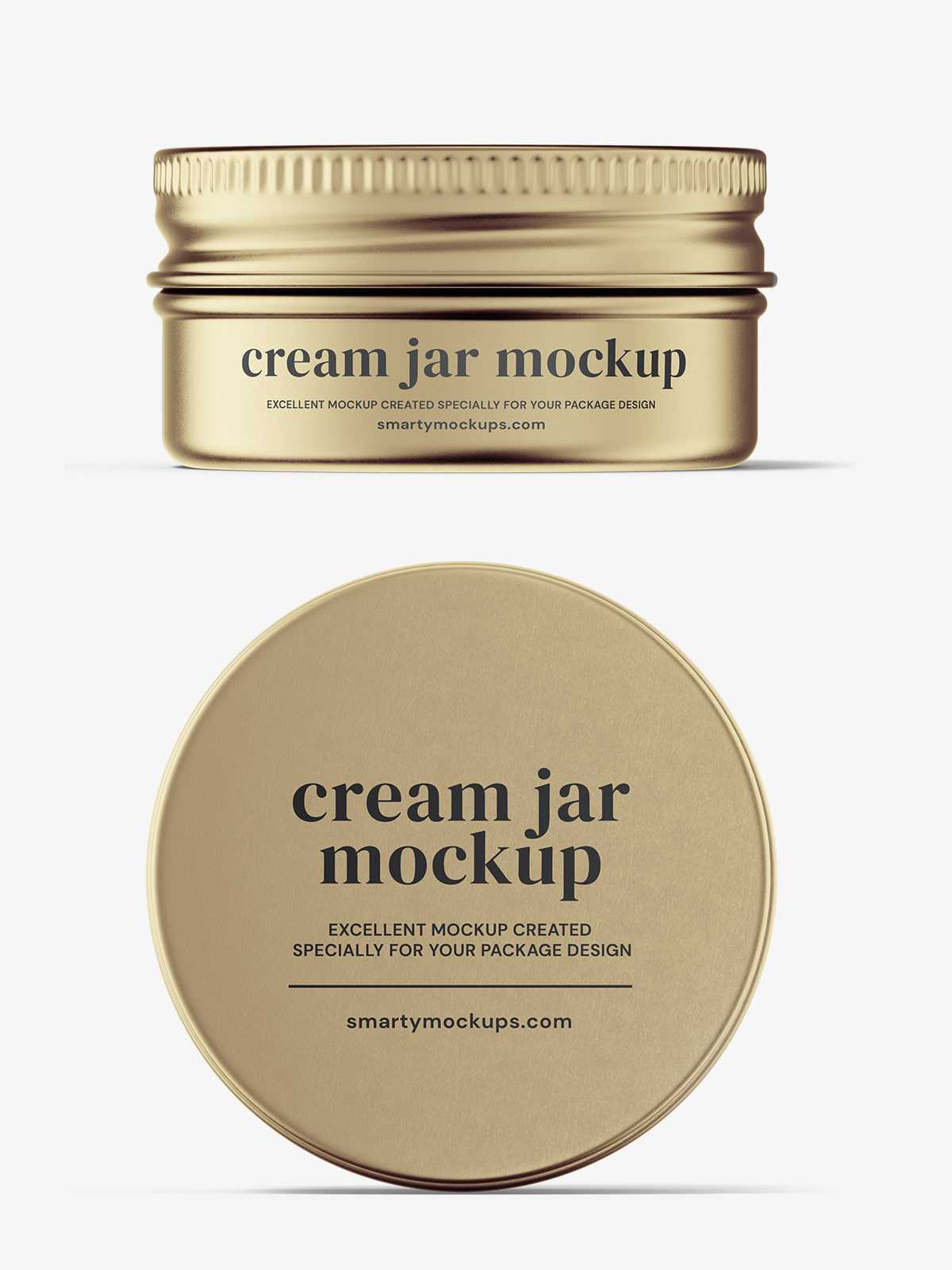 Metallic tin cream jar mockup / top and front view