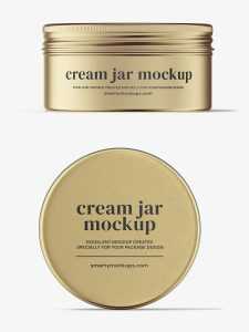 Metallic tin cream jar mockup / top and front view