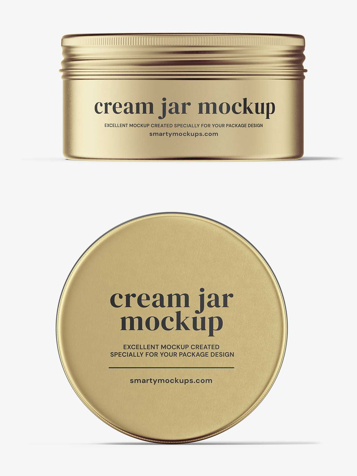 Metallic tin cream jar mockup / top and front view