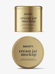 Metallic tin jar mockup / top and front view