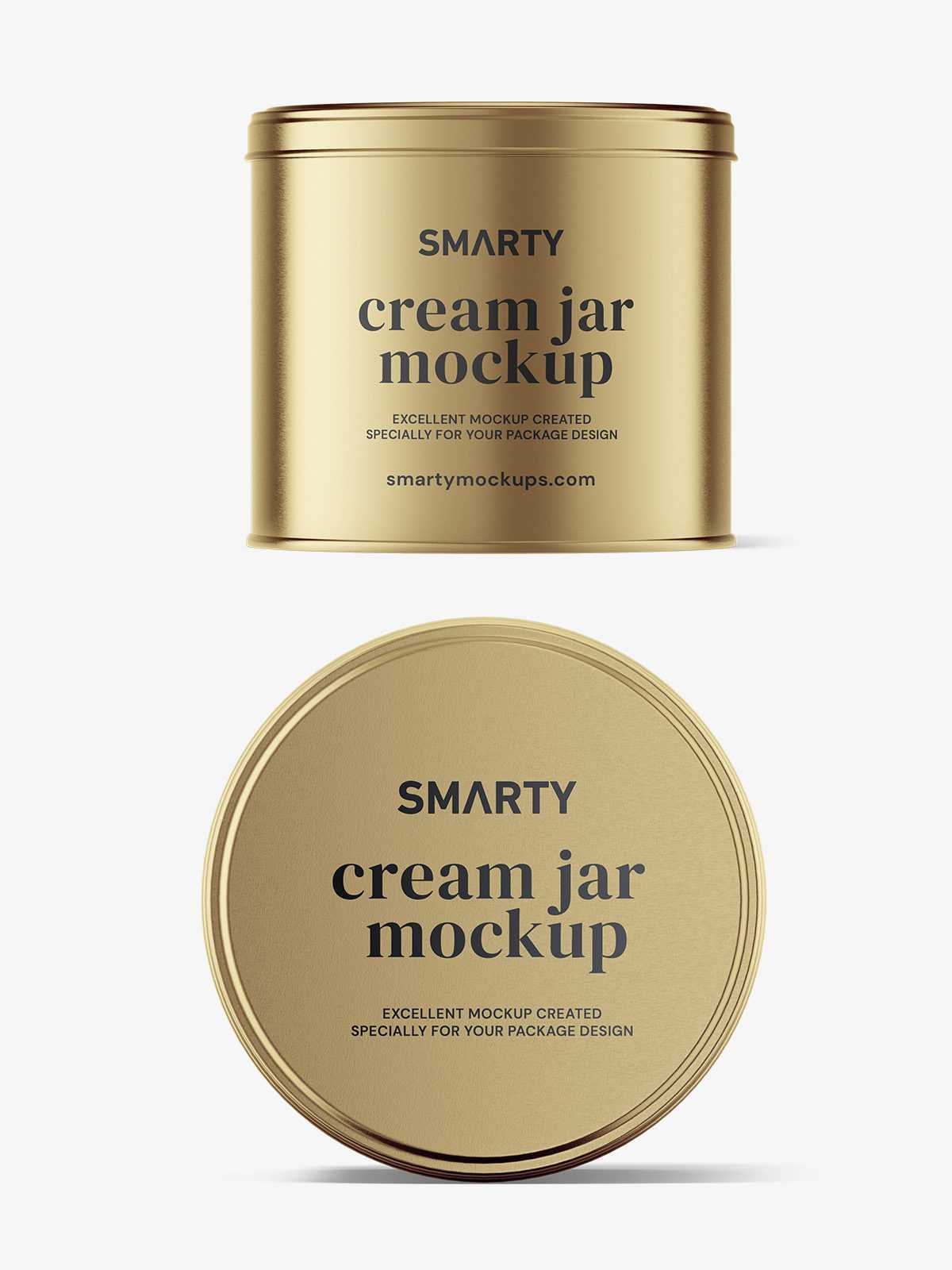 Metallic tin jar mockup / top and front view