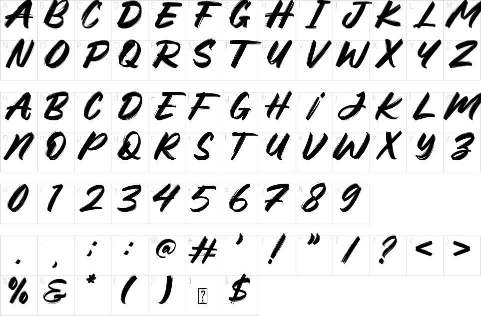 Mapa de caracteres da fonte Mightywill Font | 1001 Free Fonts