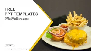 Mini burgers with french fries and ketchup on a white plate PowerPoint Templates