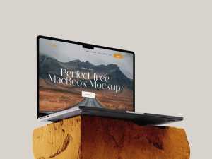 Minimal macbook mockup on stone