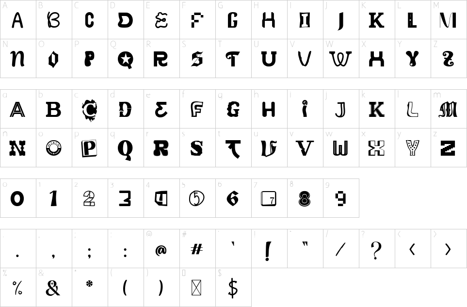 Mapa de caracteres da fonte Mix Script Font