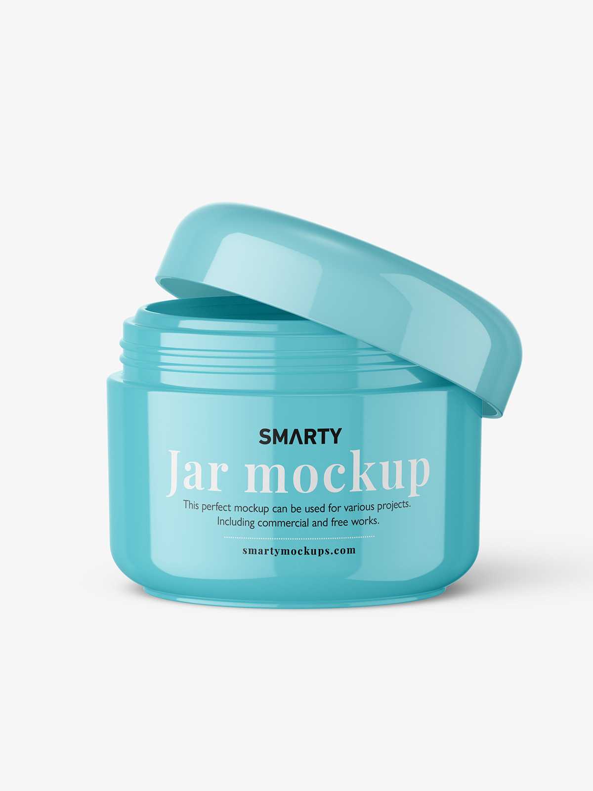 Mockup of a glossy cosmetic jar with the lid open
